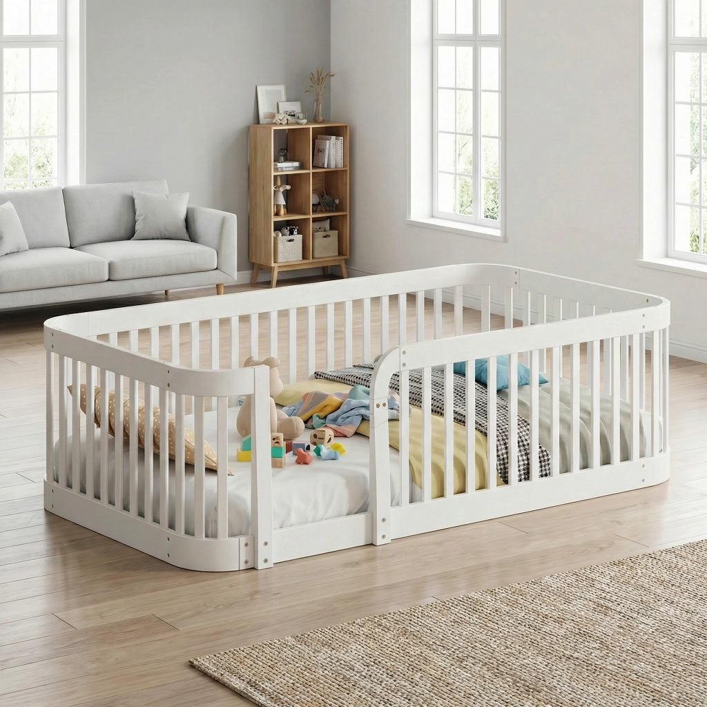 Parcogiochi modulare in legno 140x200 bianco distanza 7 cm bordi arrotondati
