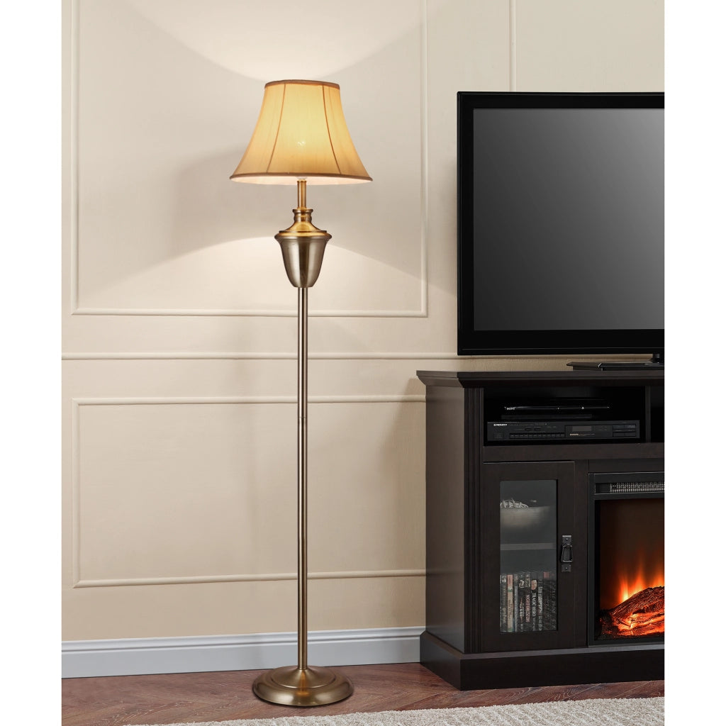 Lampada da Terra Madrid Paralume in Tessuto a Forma di Cono - Beige / Marrone - lux.pro
