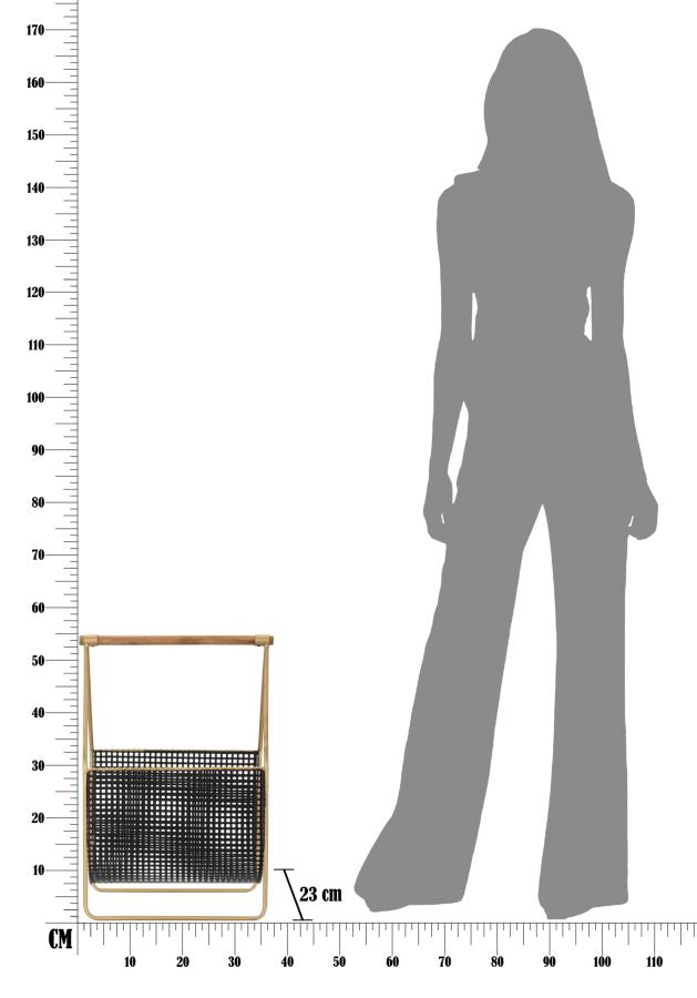 Porta Giornali Fashion 37x23x54,5 cm Legno di Abete e in Ferro Nero e Oro