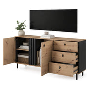 Madia Haradali, Credenza 3 Cassetti, 165x40x82h cm Marrone Rovere Nodi