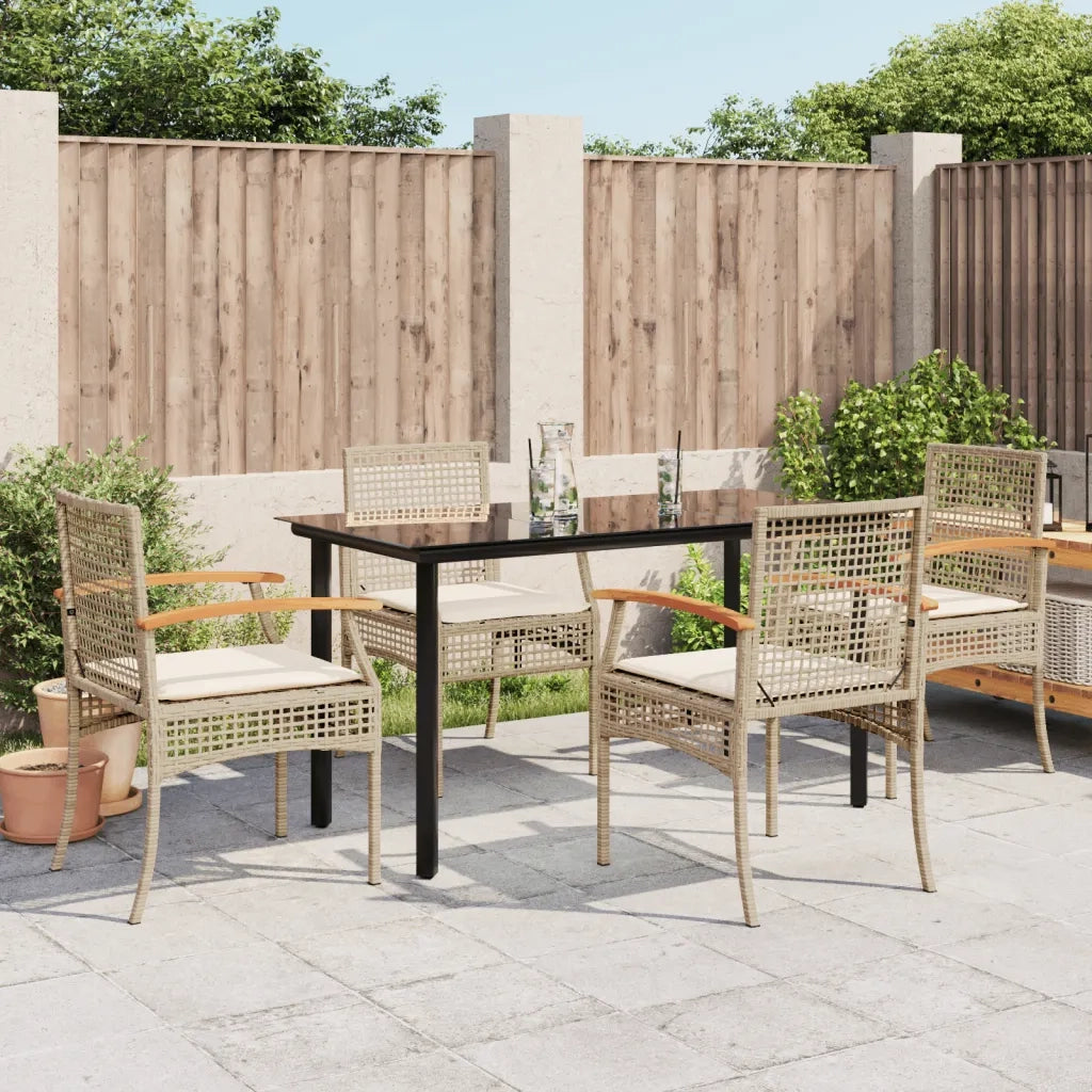 Set da Pranzo da Giardino 5 pz con Cuscini Beige in Polyrattan