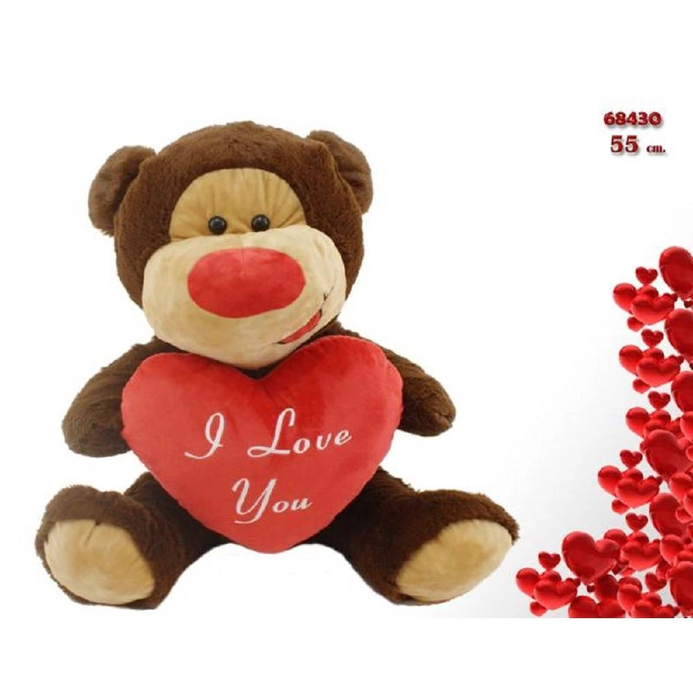 Trade Shop - Orso In Peluche Con Cuore Rosso "i Love You" 55 Cm Pupazzo San Valentino 68430 -