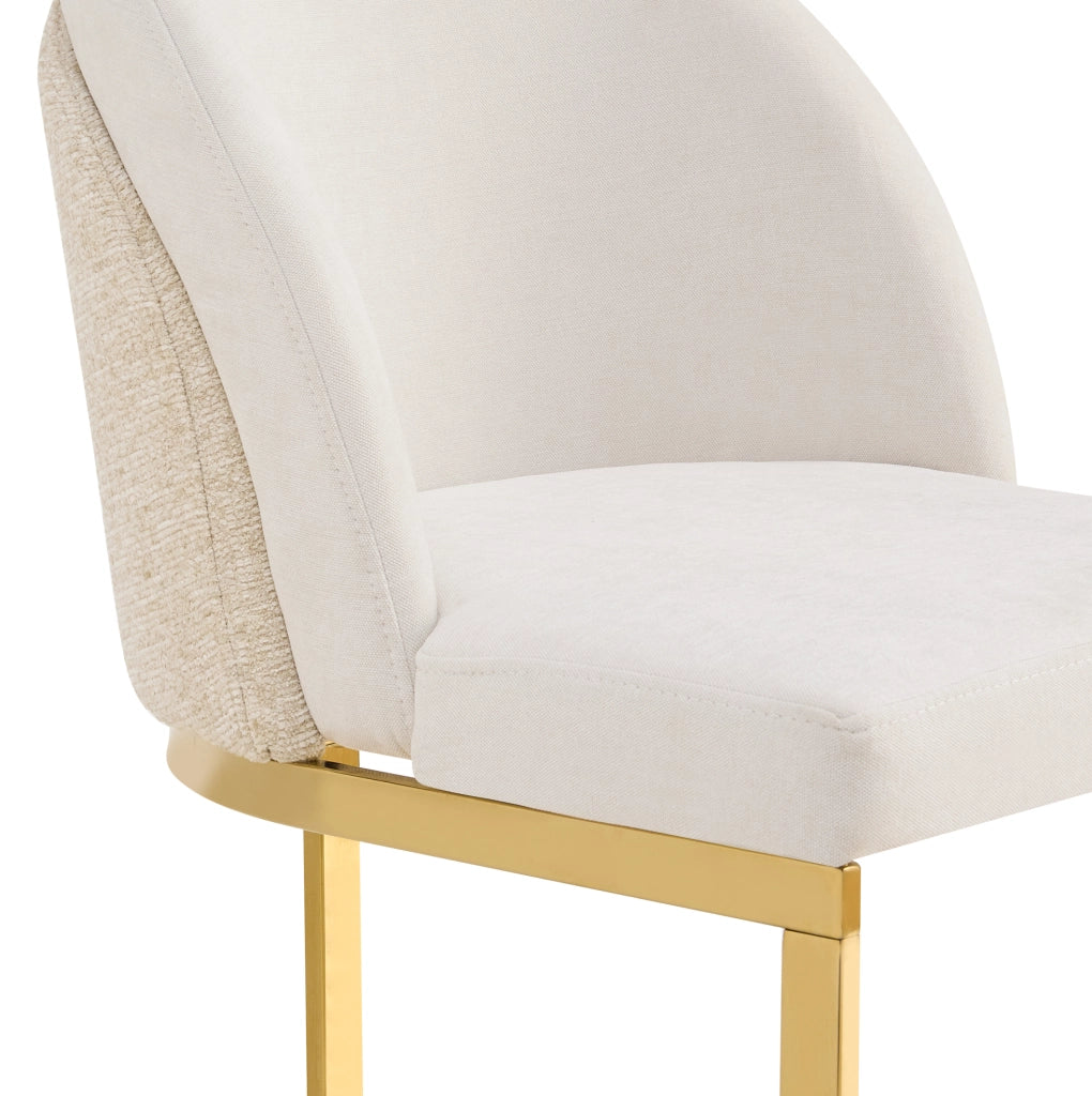 Set 2 sedie da pranzo in ciniglia beige e oro