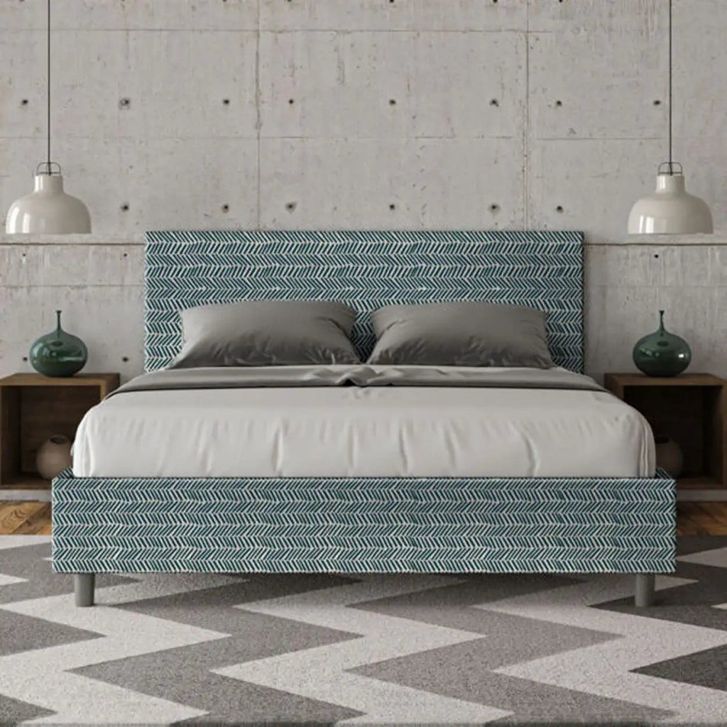 Letto matrimoniale senza rete imbottito 160x190 tessuto Aragona 8 blu Adele
