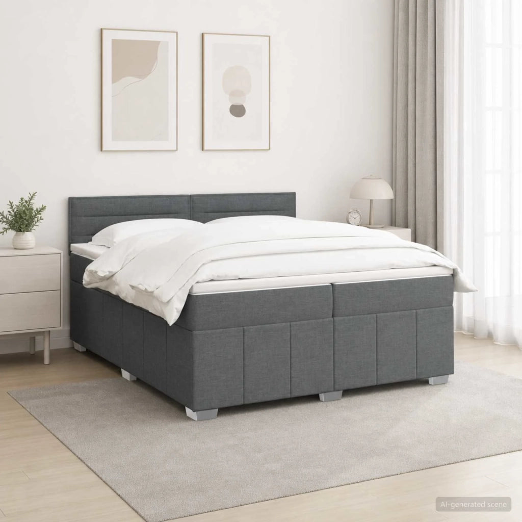 Letto Box Spring LED con Materasso Grigio Scuro 200 x 200 cm 3455683