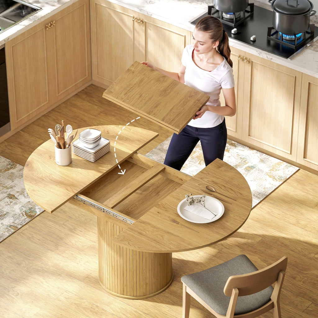 Tavolo Espandibile per 6-8 Persone da Rotondo a Ovale n Legno e Acciaio Color Legno