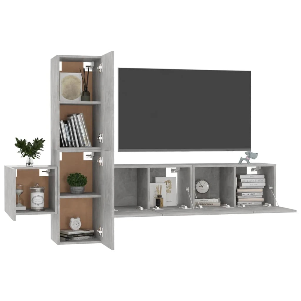 Set di mobili da 5 pezzi tra cui armadio credenza mobile TV televisore per soggiorno camera da letto salotto legno ingegnerizzato grigio 02_0024884