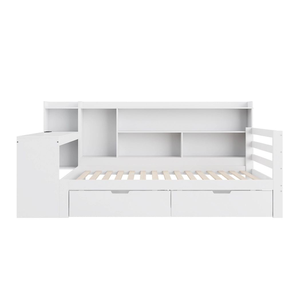 Letto 90x200 cm multifunzionale con scrivania e presa in legno bianco