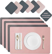 Set placemats in lino reso 6 pezzi lavabili, spessore doppio, dimensioni 45 x 30 cm, colore rosso scuro grigio scuro