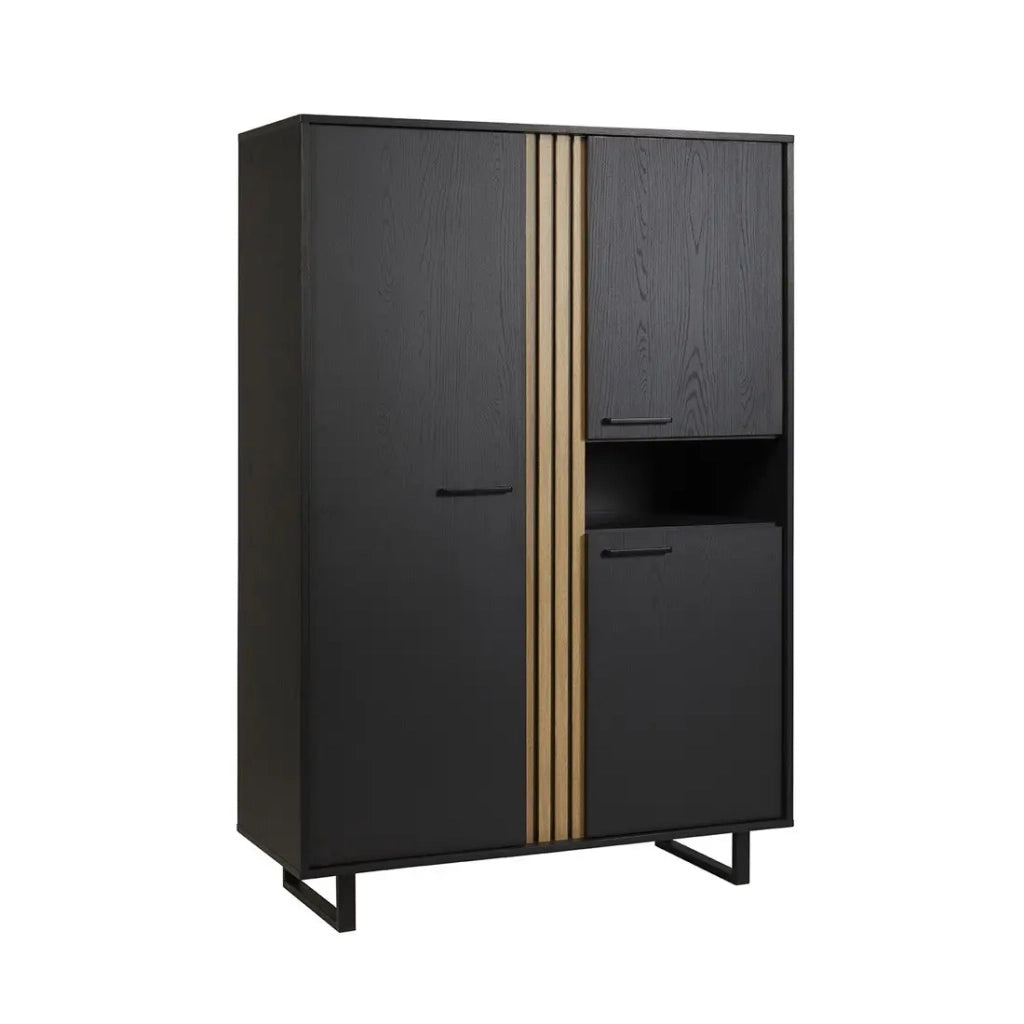Mobile da soggiorno XL LOFT – 3 ante e 1 vano – Nero e rovere chiaro – Piedi in metallo – L127 x H180 x P50 cm