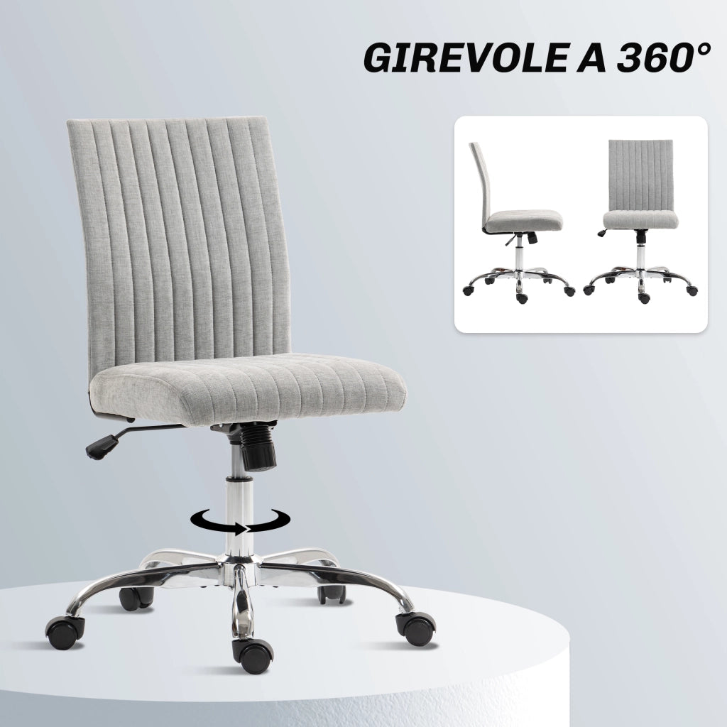 Sedia Ufficio Senza Braccioli 43x56x78-88 cm Girevole con Ruote Rivestimento in Tessuto Grigio