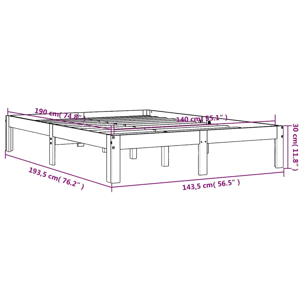 Letto senza Materasso Marrone Cera 140x190 cm in Legno di Pino 844167