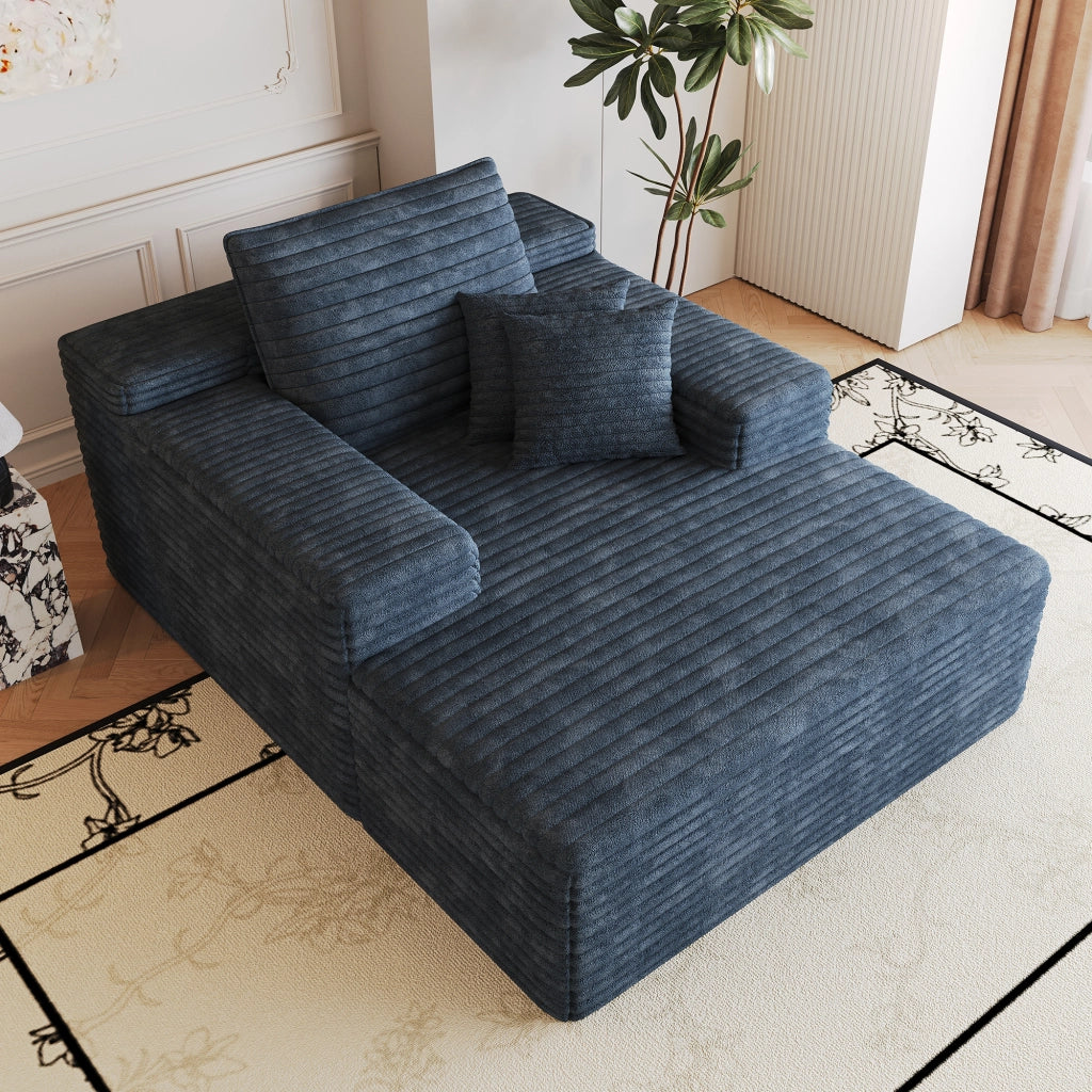 DIVANO Chaise Longue in Velluto a Coste Blu senza montaggio