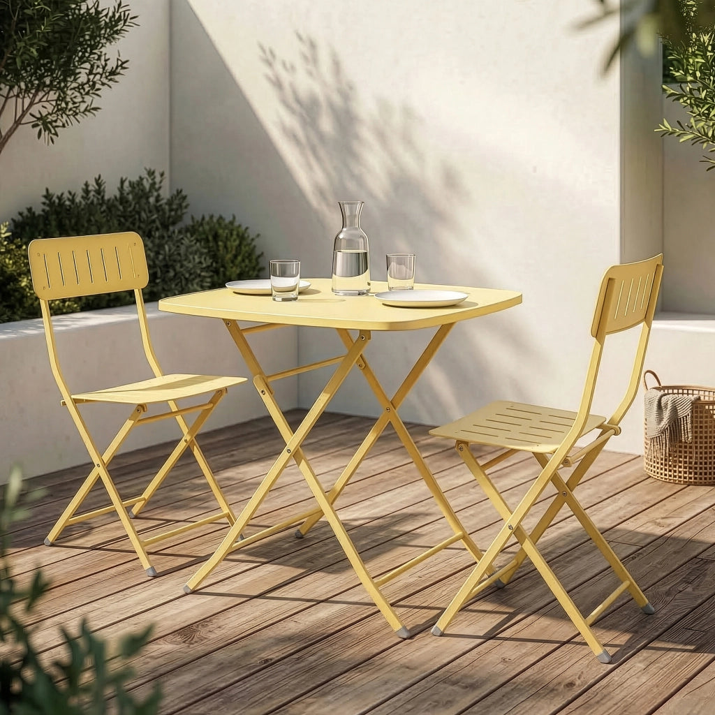 Tavolo Pieghevole Sande con Piano Quadrato - Giallo [en.casa]