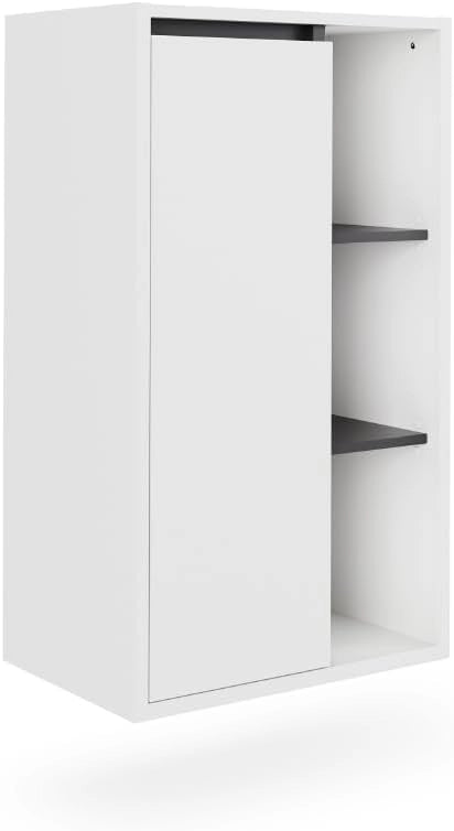 Mobiletto midi Viola, Bianco/Grigio, 50 x 86 cm con ripiani aperti, adatto per montaggio a parete e combinabile con la serie Viola