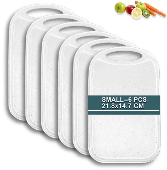 Set di 6 piatti da colazione, con canali per il succo, 22 x 15 cm, piatto da colazione antibatterico, in plastica, antiscivolo, libero da BPA, piatto da colazione piccolo bianco, in plastica, lavabile in lavastoviglie