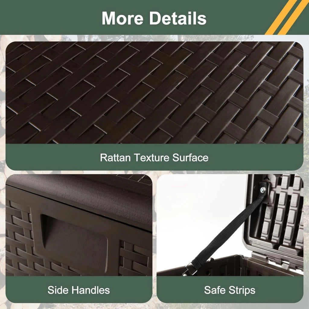 Cassapanca Per Esterni in Metallo e PE Rattan, Contenitore Impermeabile da 378 litri, con chiusura a chiave, 127 x 56 x 64 cm, Marrone