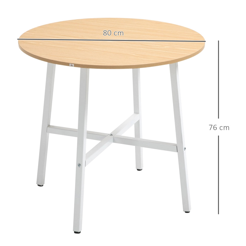 Tavolo da pranzo rotondo Ø80 cm, design moderno in effetto legno naturale con struttura in metallo, per cucina e sala da pranzo