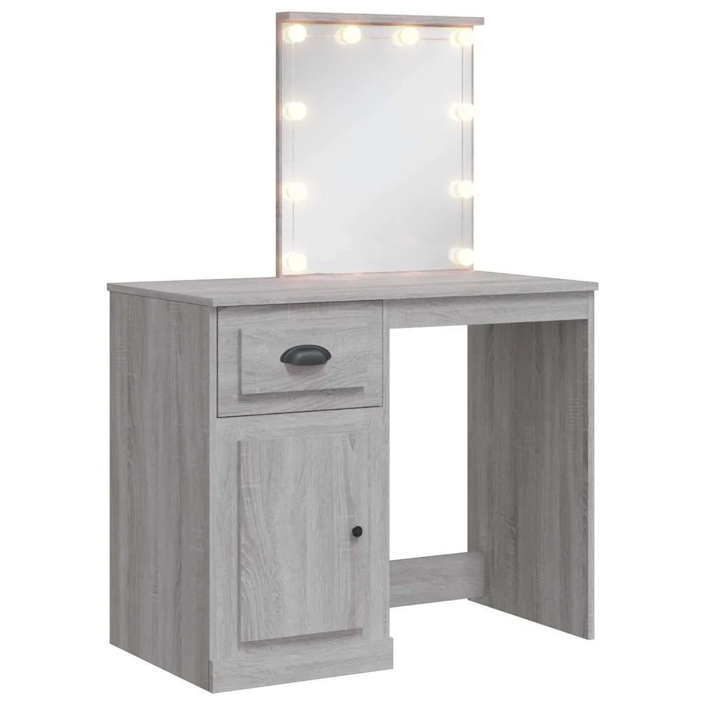 Toeletta | Tavolo da Trucco con Luci LED Grigio Sonoma 90x42x132,5 cm
