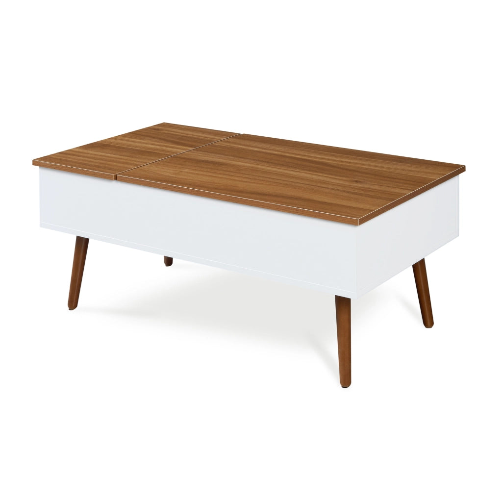 Tavolino da Salotto Flesen con Piano Sollevabile e Scomparti 92 x 52 x 41 cm - Bianco/Effetto Noce [en.casa]