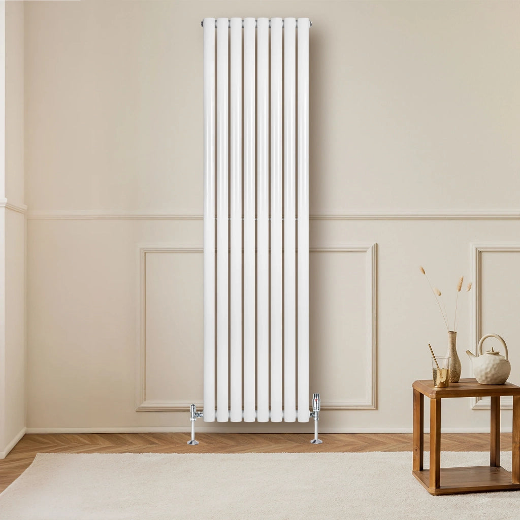 Radiatore Verticale Ovale 1800x480mm Bianco con Valvole TRV
