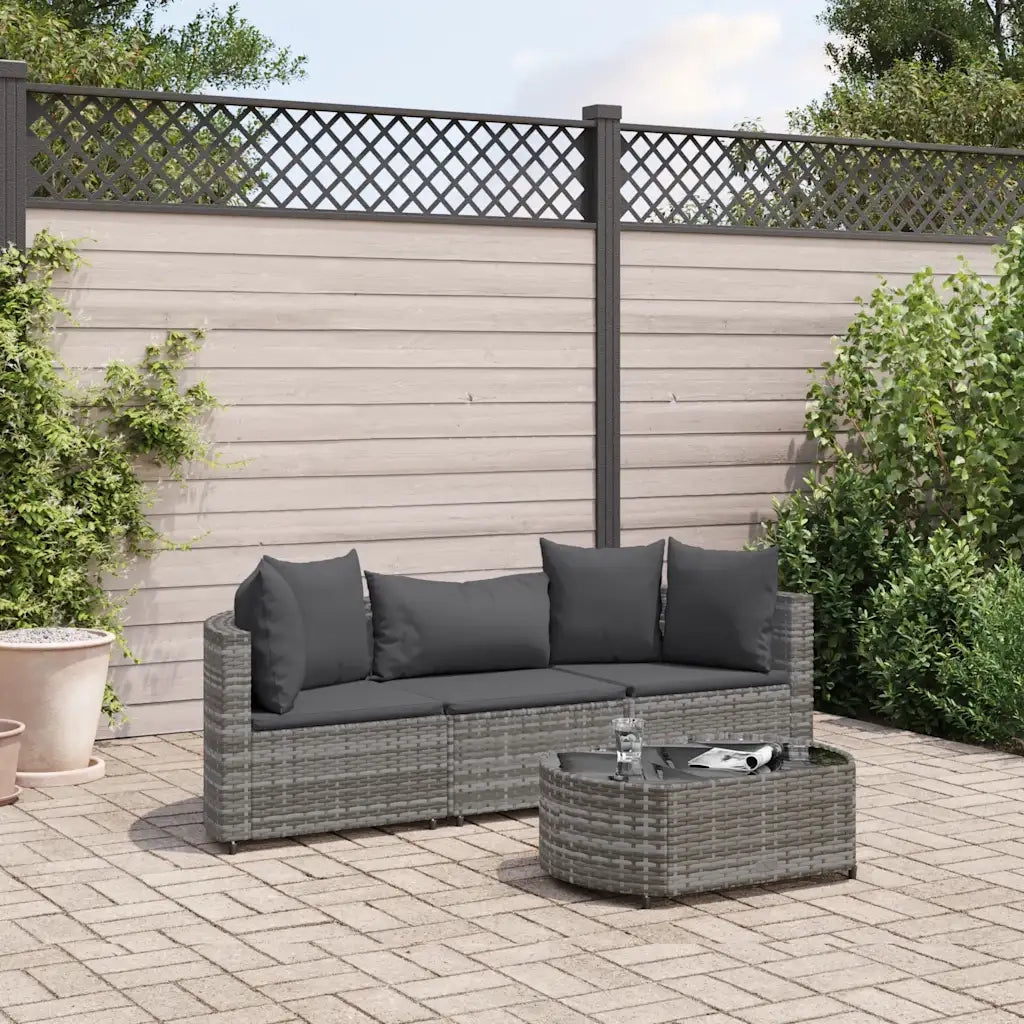 Set Divani da Giardino 4 pz | Set Salotto da Giardino con Cuscini in Polyrattan Grigio