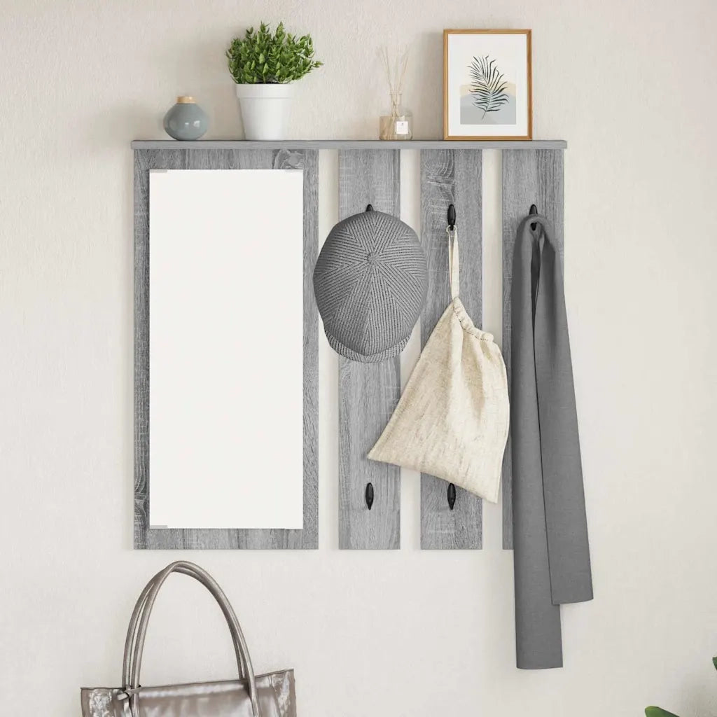 vidaXL Appendiabiti a muro con specchio Grigio sonoma 84 x 10 x 80 cm