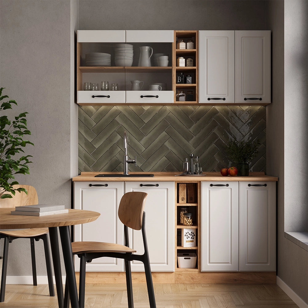 Vicco Cucina completa Casa di campagna bianca/quercia dorata 160 cm , PL Marmo
