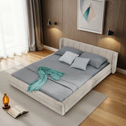 Letto Matrimoniale Imbottito ¨C MINIMAL ¨C Tessuto Chenille, Beige, 140x200