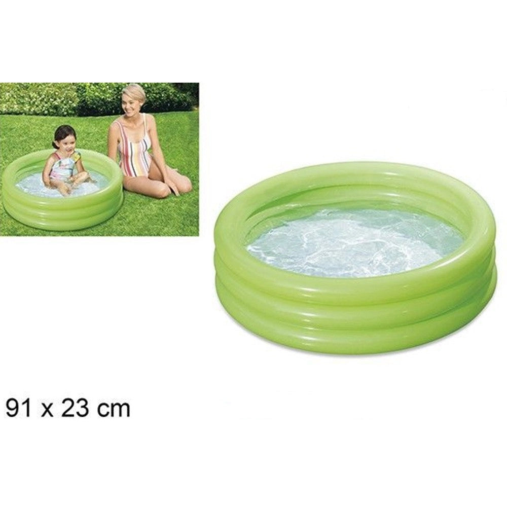 Trade Shop - Piscina Gonfiabile Verde A 3 Anelli Per Bambini Rotonda 91 X 23 Cm Giardino 017550 -