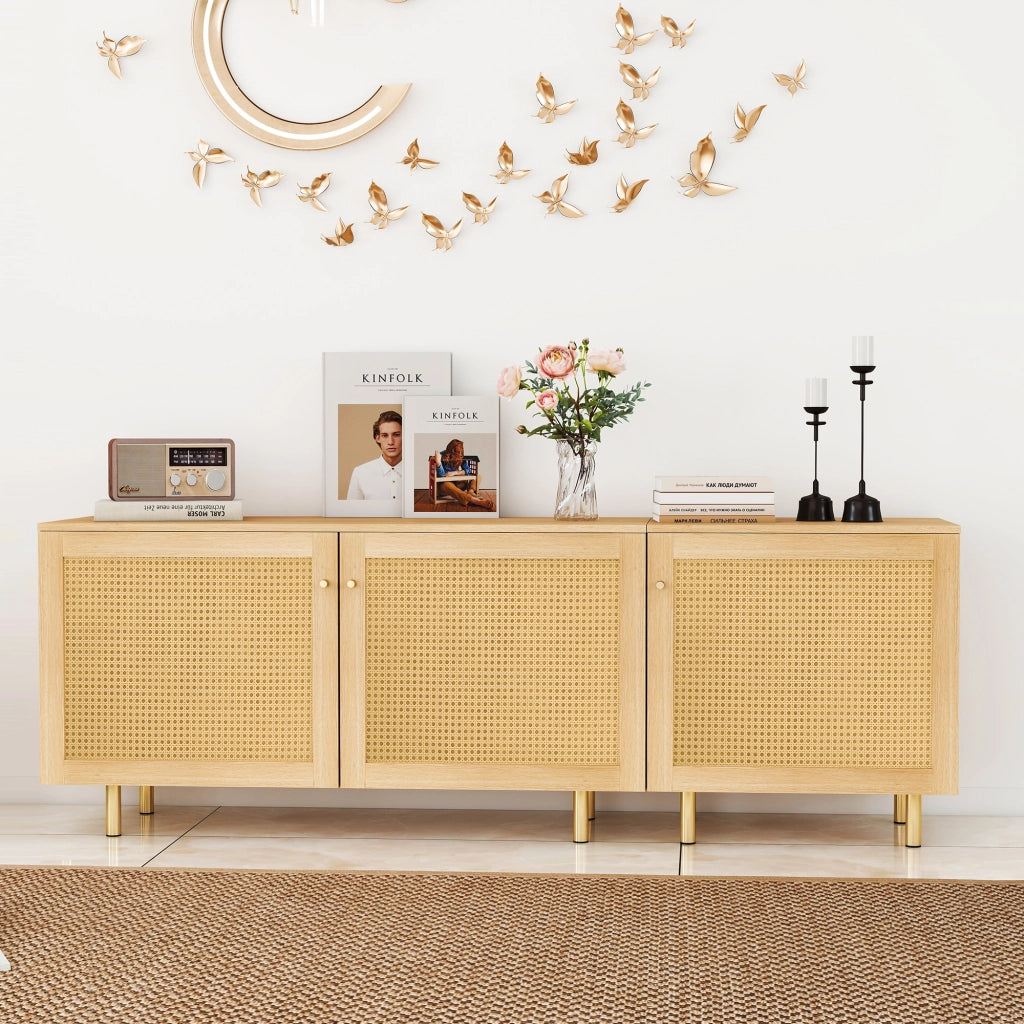 Credenza con 1 anta e 2 ante; ripiano - per soggiorno - in MDF - 180×40×63 cm - naturale
