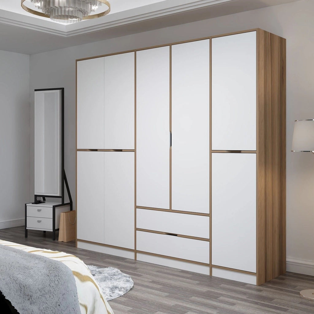 Armadio Camera da Letto Sarcedo, Guardaroba Grande 2 Cassetti, 232x208h cm Bianco