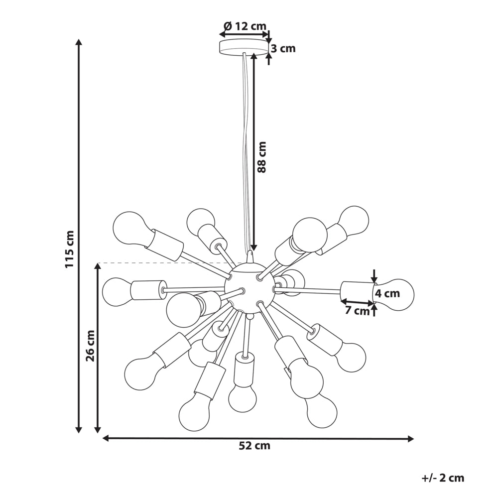 Lampada a Sospensione Metallo Nero 115 cm 15-Lampadina Apparecchio Illuminazione Ambientale Esposta