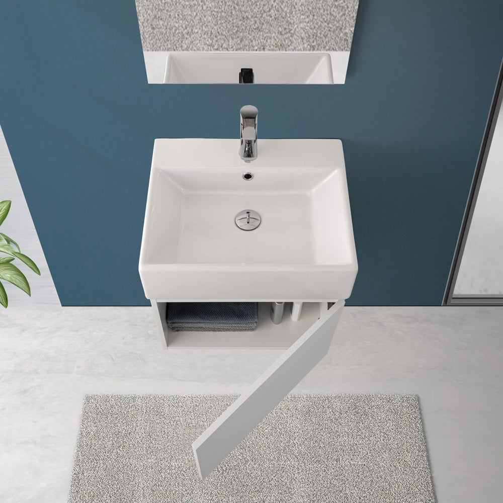 Mobiletto bagno sospeso 50 cm salvaspazio bianco 1 anta Kira