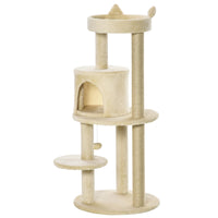 Albero Tiragraffi per Gatti con Cuccia e Piattaforma 104H cm Rivestimento in Sisal e Peluche Bianco Crema