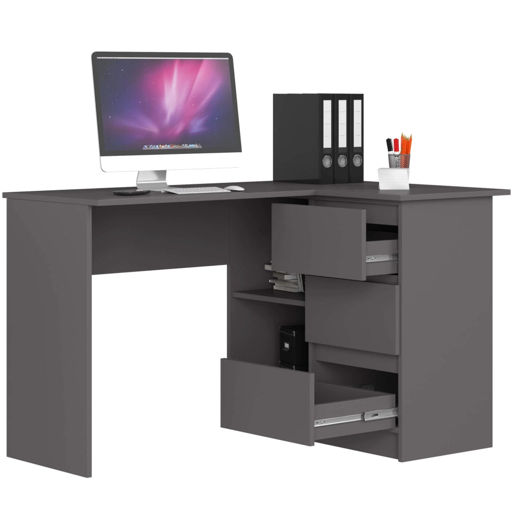 Scrivania angolare AKORD B16 Grigio Grafite 124 cm 3 cassetti 124x85x77 cm Modello a destra
