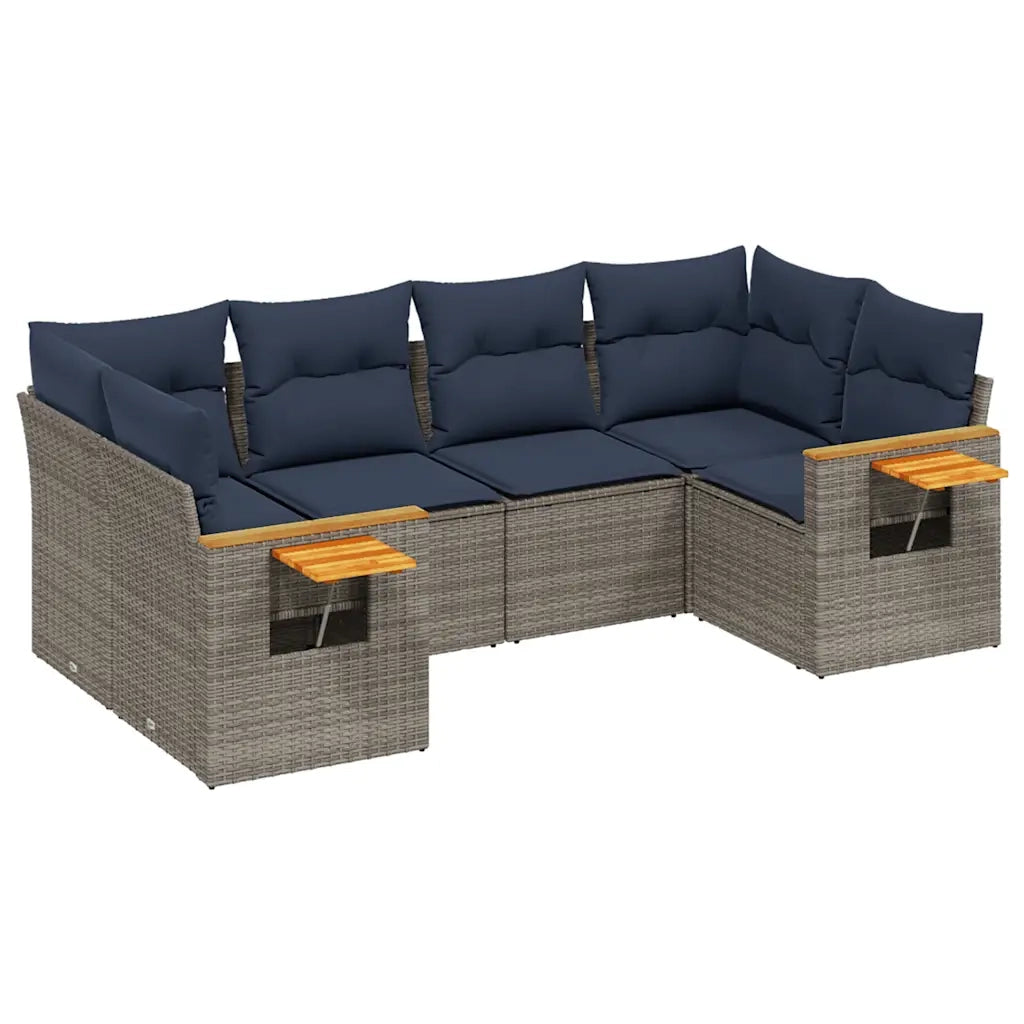Set Divani da Giardino 6 pz con Cuscini Grigio in Polyrattan 3227104
