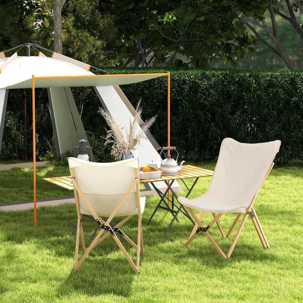 Set di 2 sedie a sdraio, sedia da giardino con tasca laterale, sedia pieghevole in bambù, con borsa per il trasporto, sedia da spiaggia fino a 150 kg, per campeggio, pesca (beige)