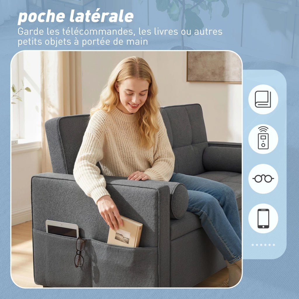 Divano letto 2 posti con letto gigogne e cuscini ¨C zephmum ¨C grigio 80,5x137,5x84 cm