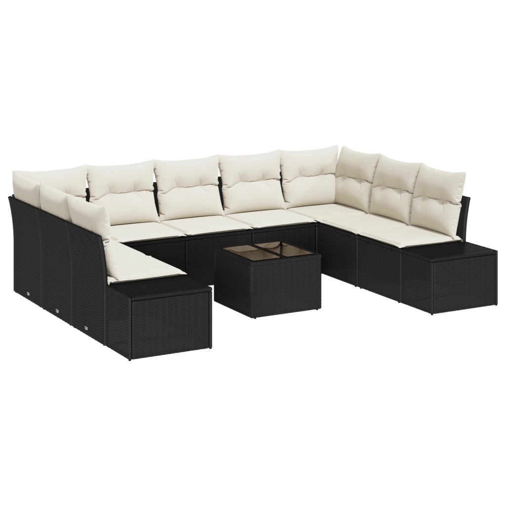 Set di Divani da Giardino da 9 Pezzi con Cuscini Rattan Poliestere Marrone