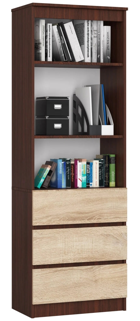 Armadio da ufficio AKORD R60 Wengé 60 cm 3 cassetti inserto frontale Sonoma Quercia 60x35x180 cm