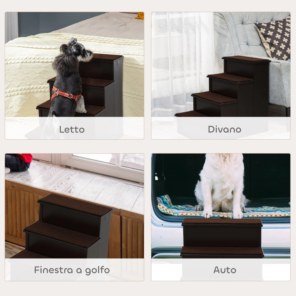 Scaletta per Cani e Gatti a 4 Scalini 40x59x54,2 cm con Cuscini in Peluche Rimovibili Marrone