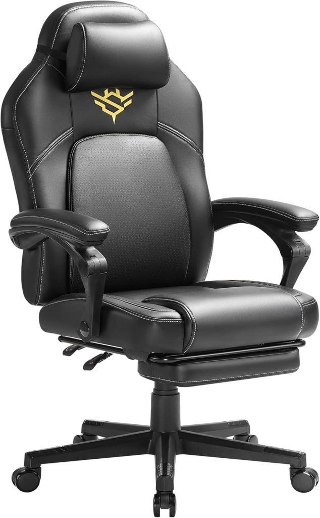 Sedia da Gaming Ergonomica per Computer Con Poggiapiedi e Poggiatesta, Pelle Sintetica, Altezza Regolabile, Nero Inchiostro OBG072B01