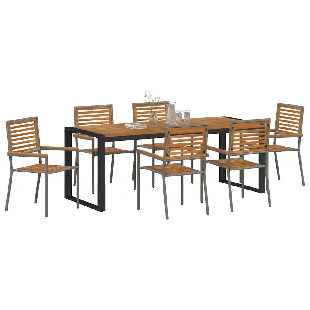 Set da Pranzo per Giardino 7 pcs Grigio e Marrone polyrattan 3365485