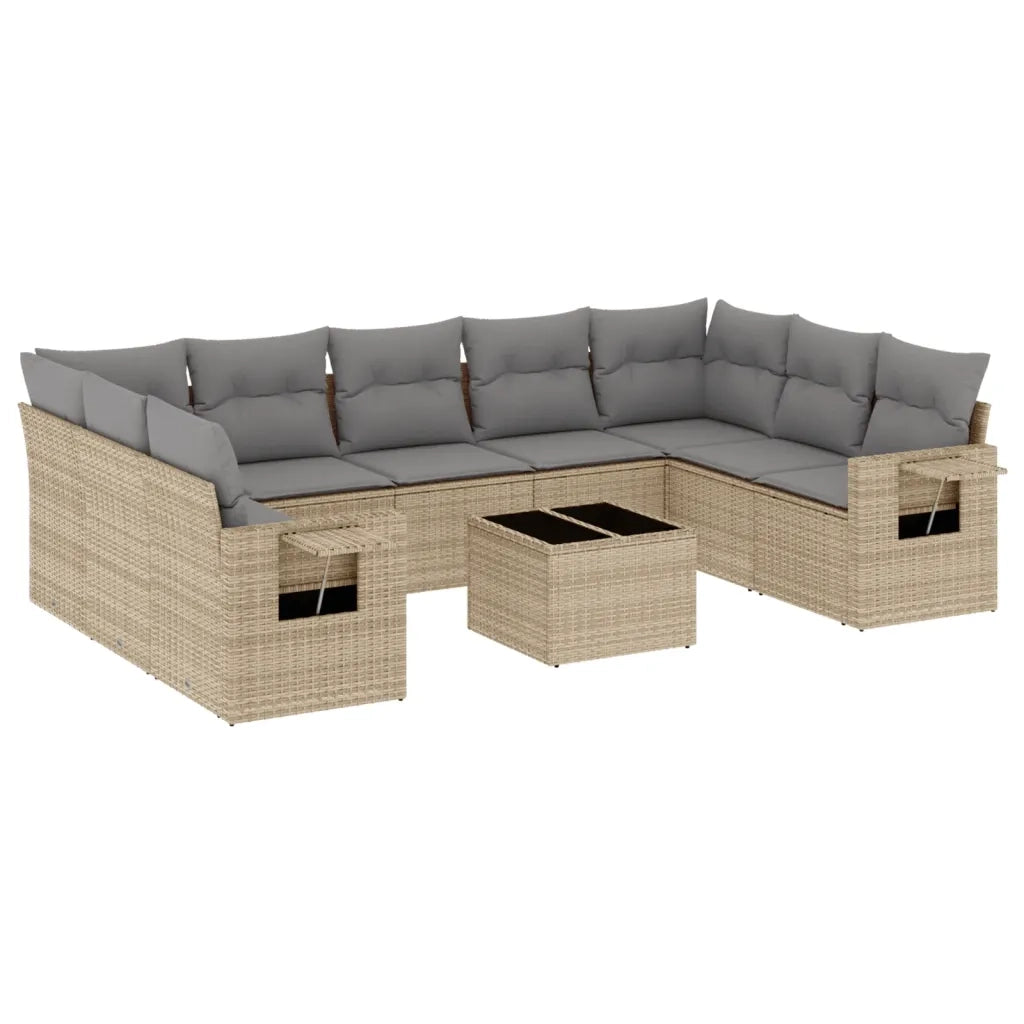 Set Divano da Giardino 10 pz con Cuscini Beige in Polyrattan 3252946