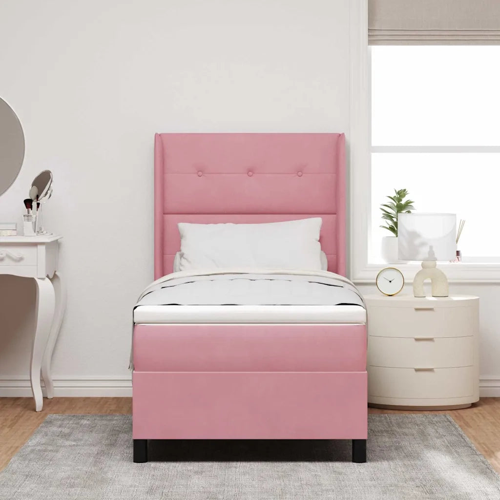 Letto a molle con materasso Rosa 100 x 200 cm Velluto
