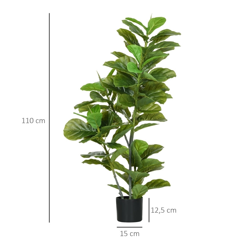 Pianta di ficus artificiale, alta 110 cm con 90 foglie e vaso per soggiorno.