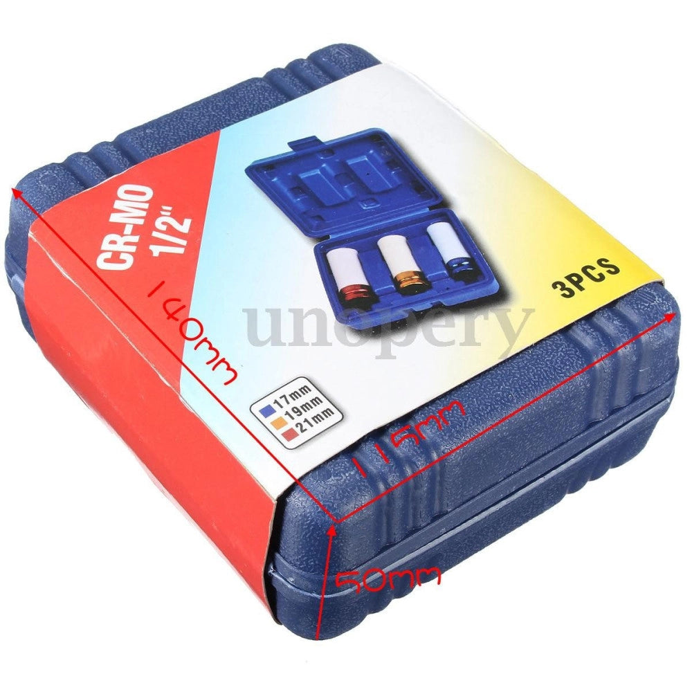 Trade Shop - Set 3 Chiavi A Bussola Per Dadi Cerchio Ruote Attacco 1/2" Rivestite 17 19 21 Mm -