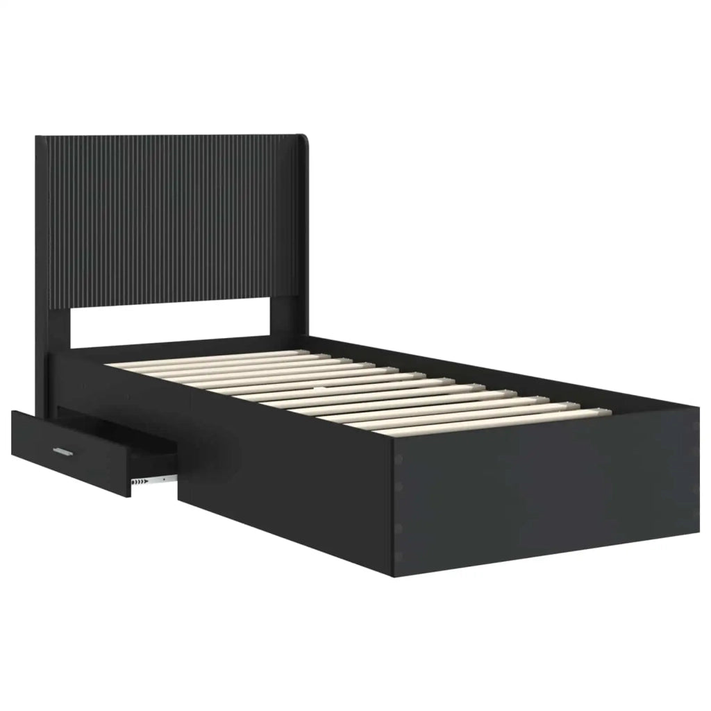 Struttura del letto con stoccaggio e testata Nero 75 x 190 cm 3414166