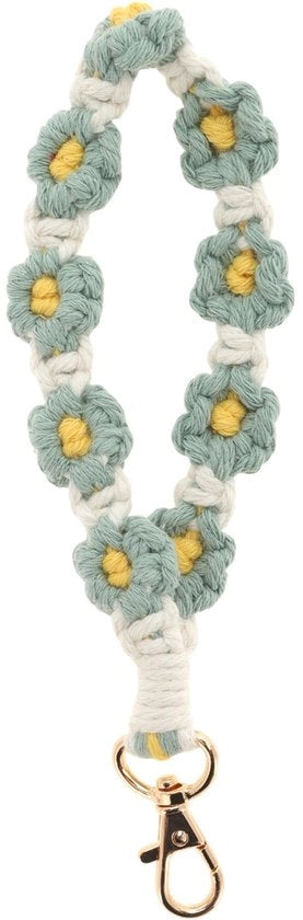 Sostegno per chiavi stile bohemien - Sostegno per chiavi a macramé - Disegno fiorale - Sostenibile - Fatto a mano - Filo di cotone - Anello per chiave